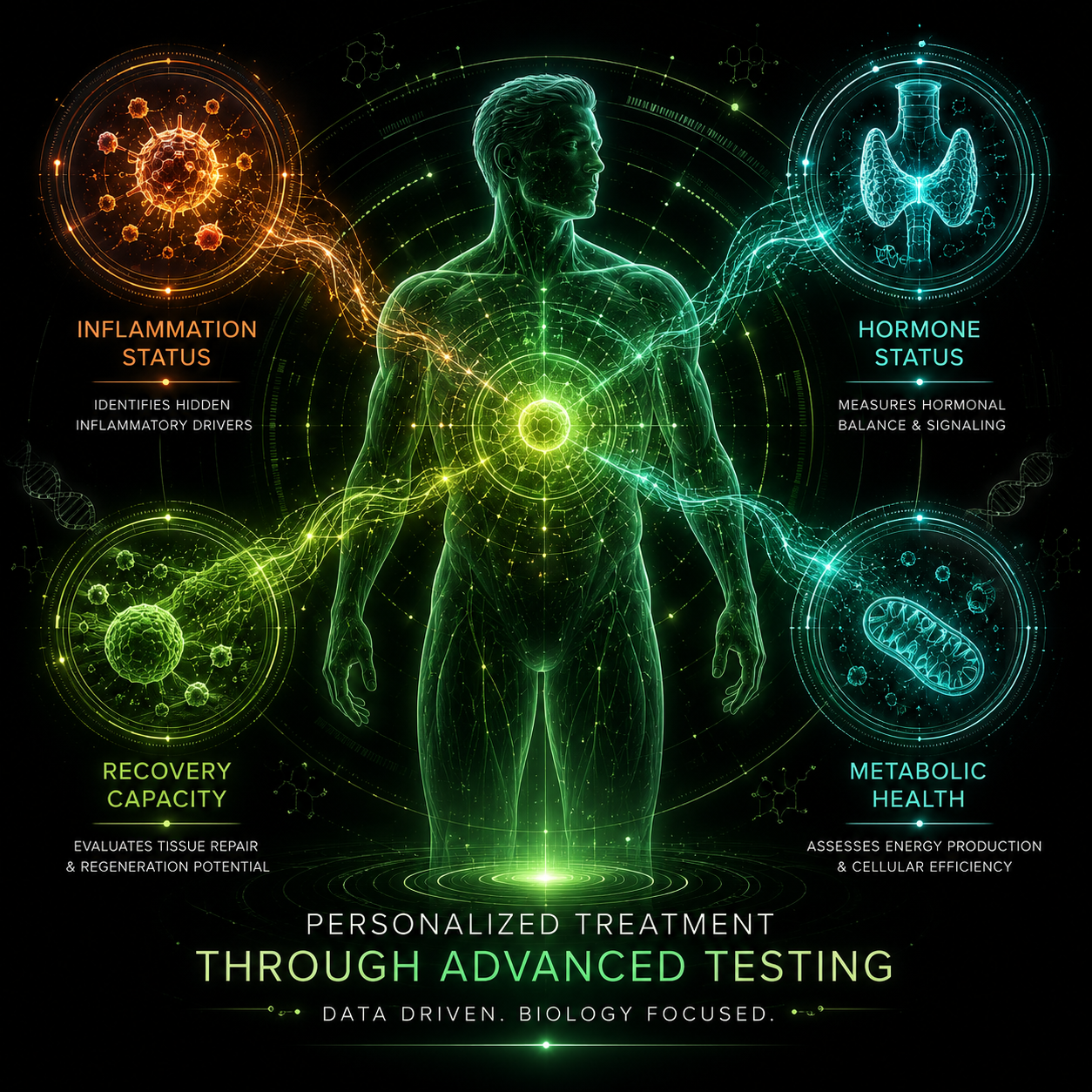 Regenerative biomarker mapping interface for inflammation hormones recovery and metabolic health