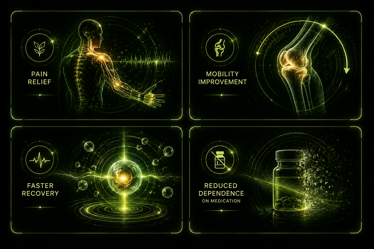 Recovery outcomes grid for pain relief mobility faster recovery and reduced medication dependence