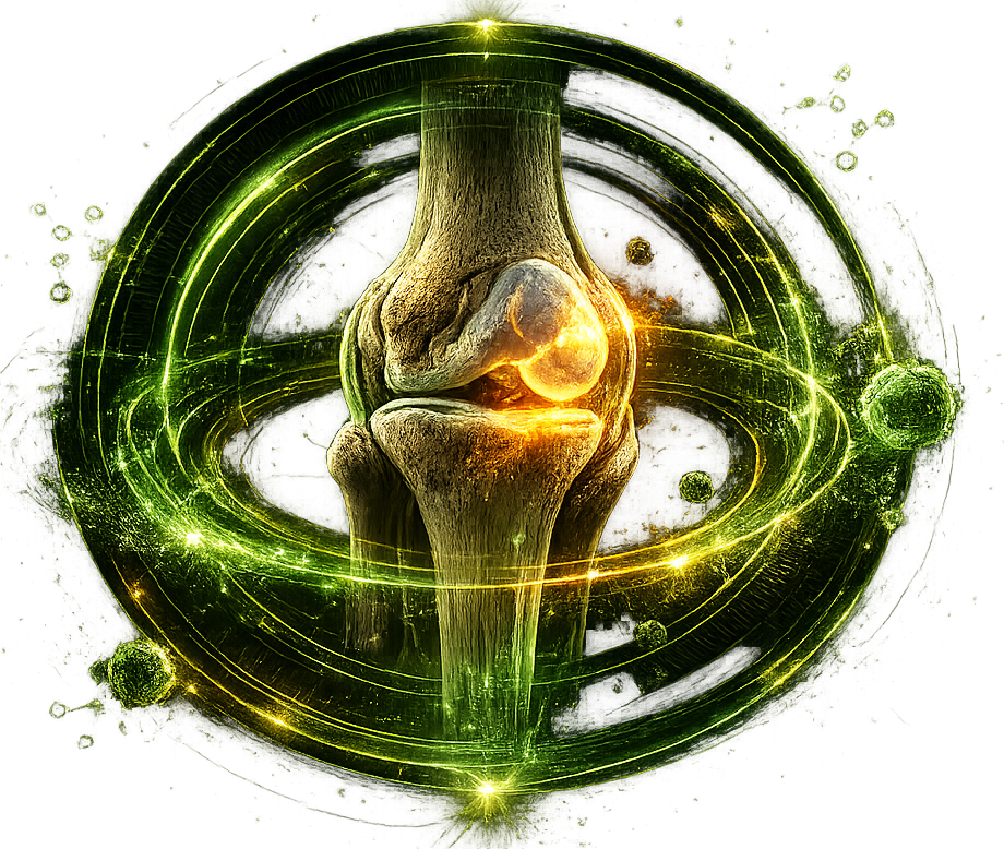 Knee joint regenerative healing architecture with green signal rings