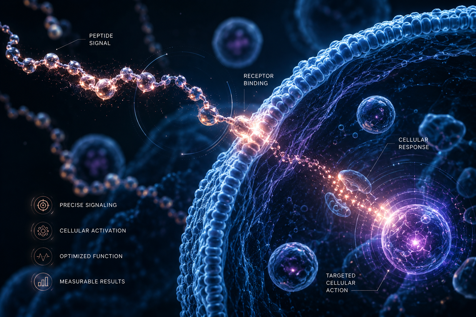 Peptide chain receptor binding and targeted cellular signaling visualization