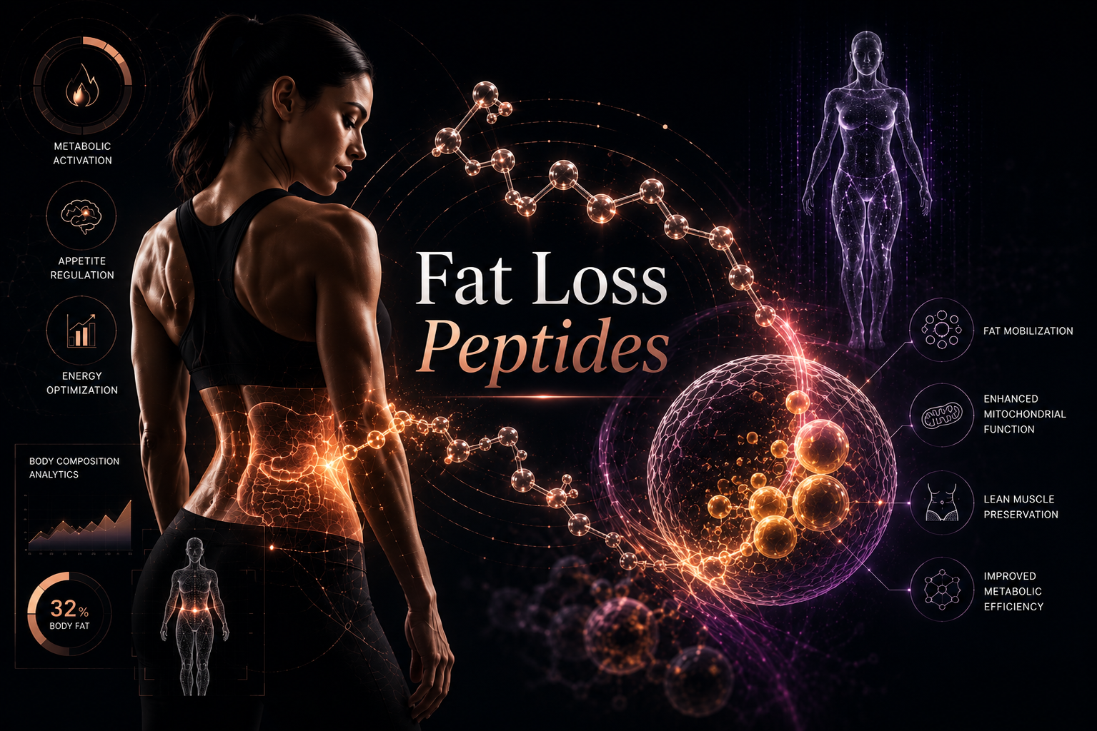 Fat loss peptide panel with metabolic activation and body composition visuals