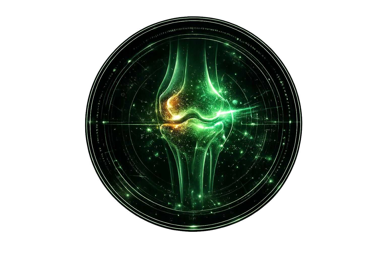 Arthritis icon with green knee joint regenerative overlay