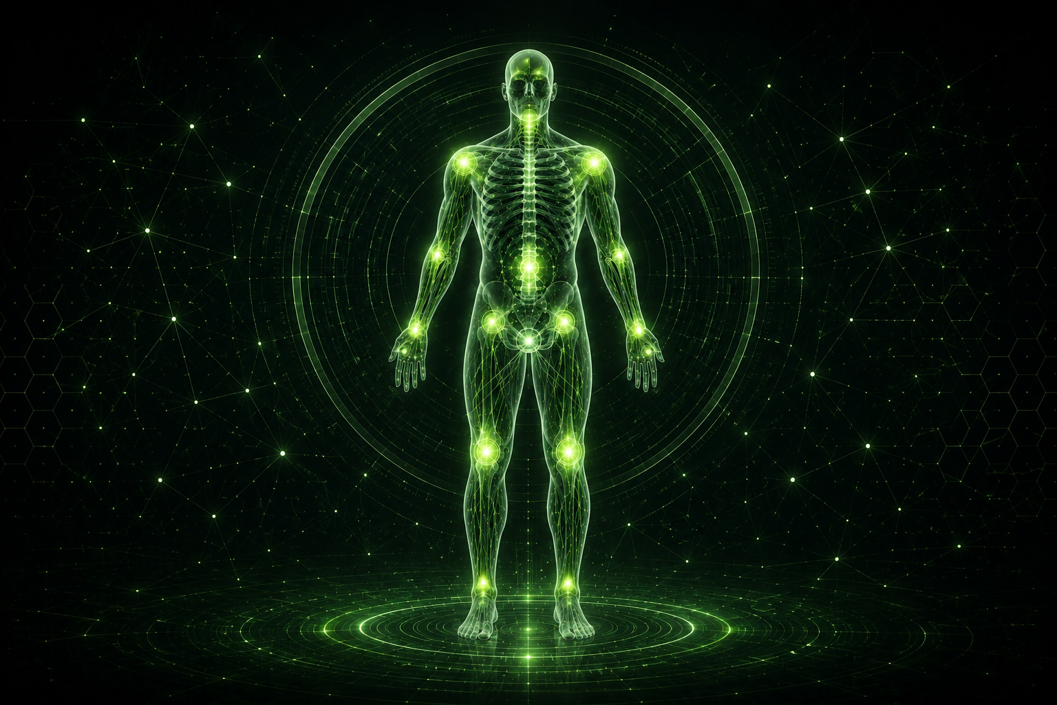 Regenerative medicine conditions background with full body green diagnostic system