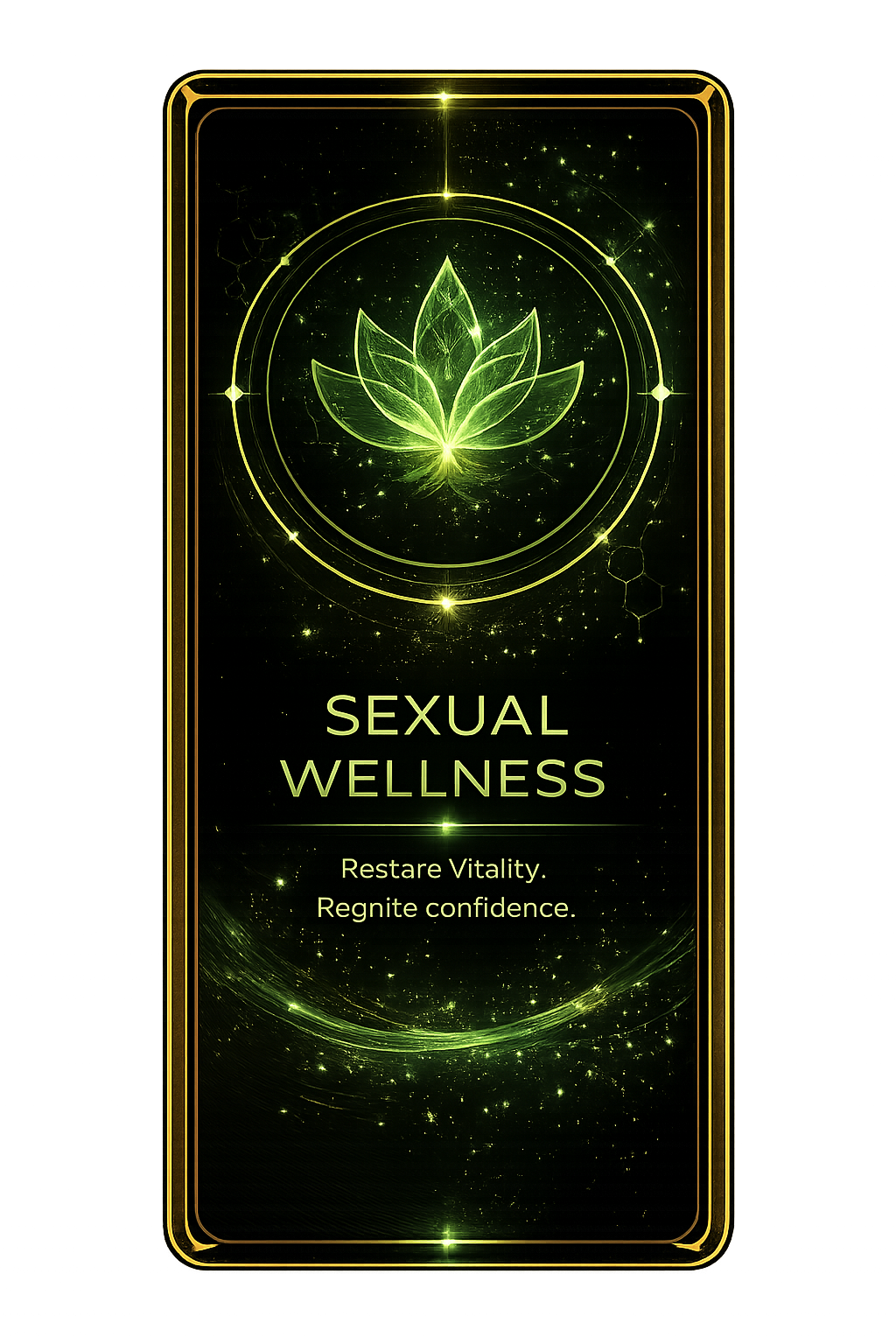 Sexual wellness regenerative treatment card with green vitality visual