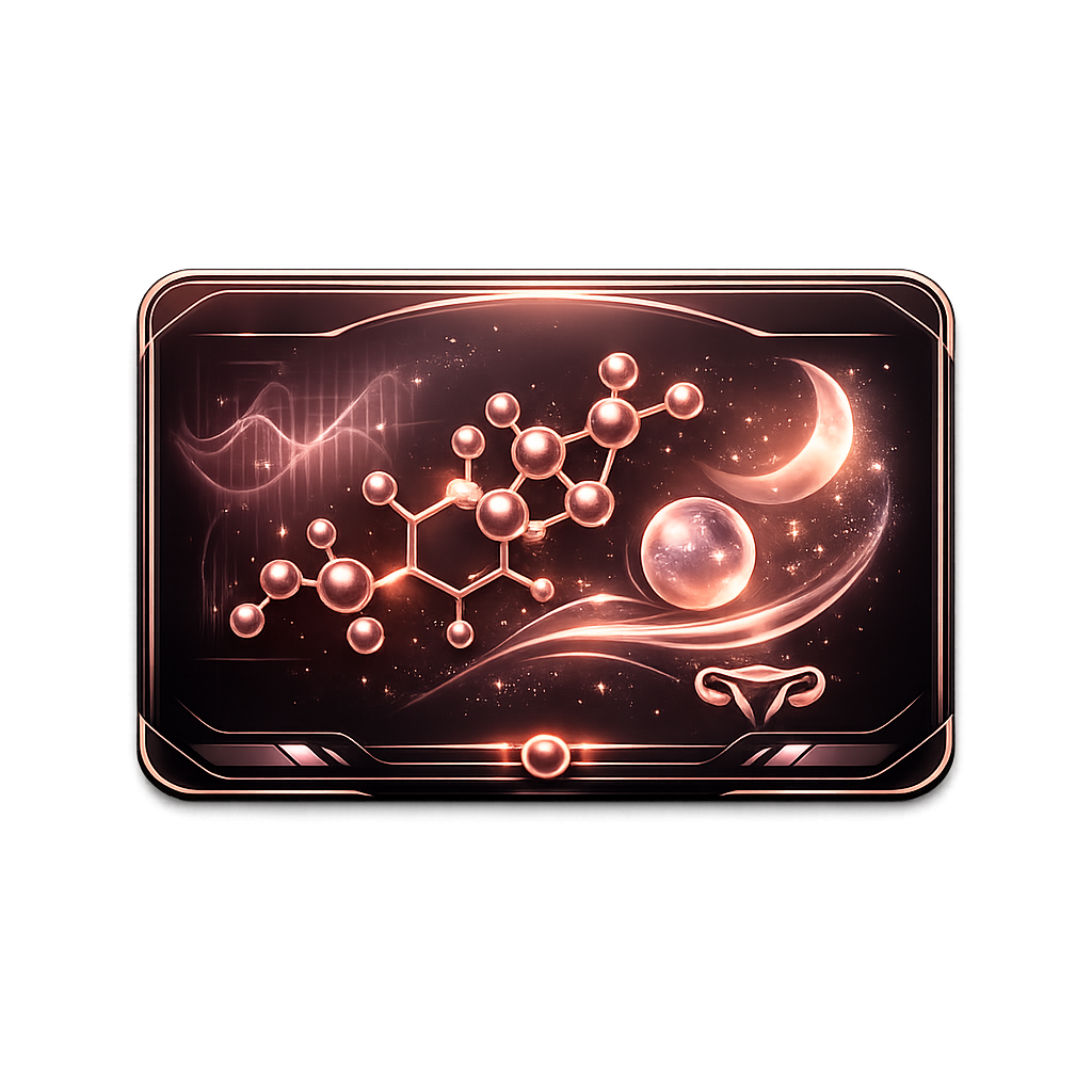 Estradiol therapy card with rose gold molecular hormone visual