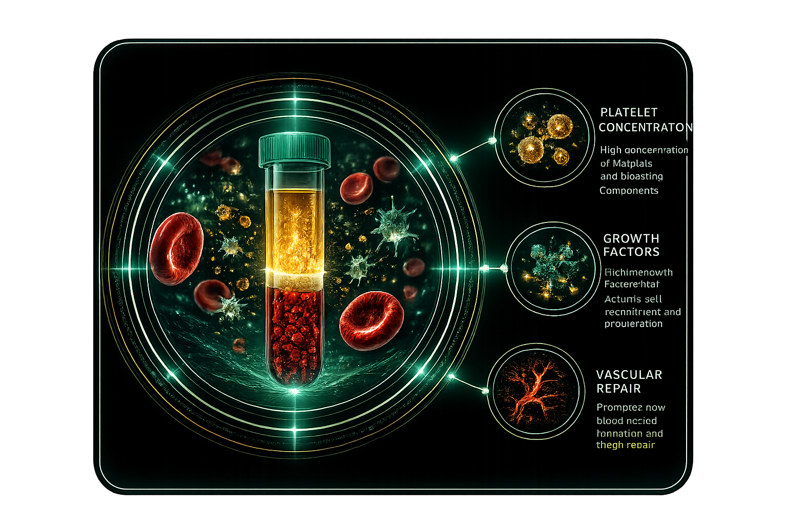 PRP therapy visual with platelet-rich plasma and regenerative cellular signals