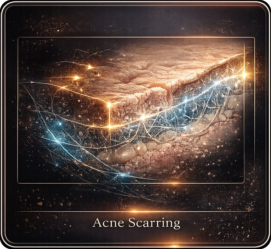 Acne scarring concern card showing skin texture repair visualization