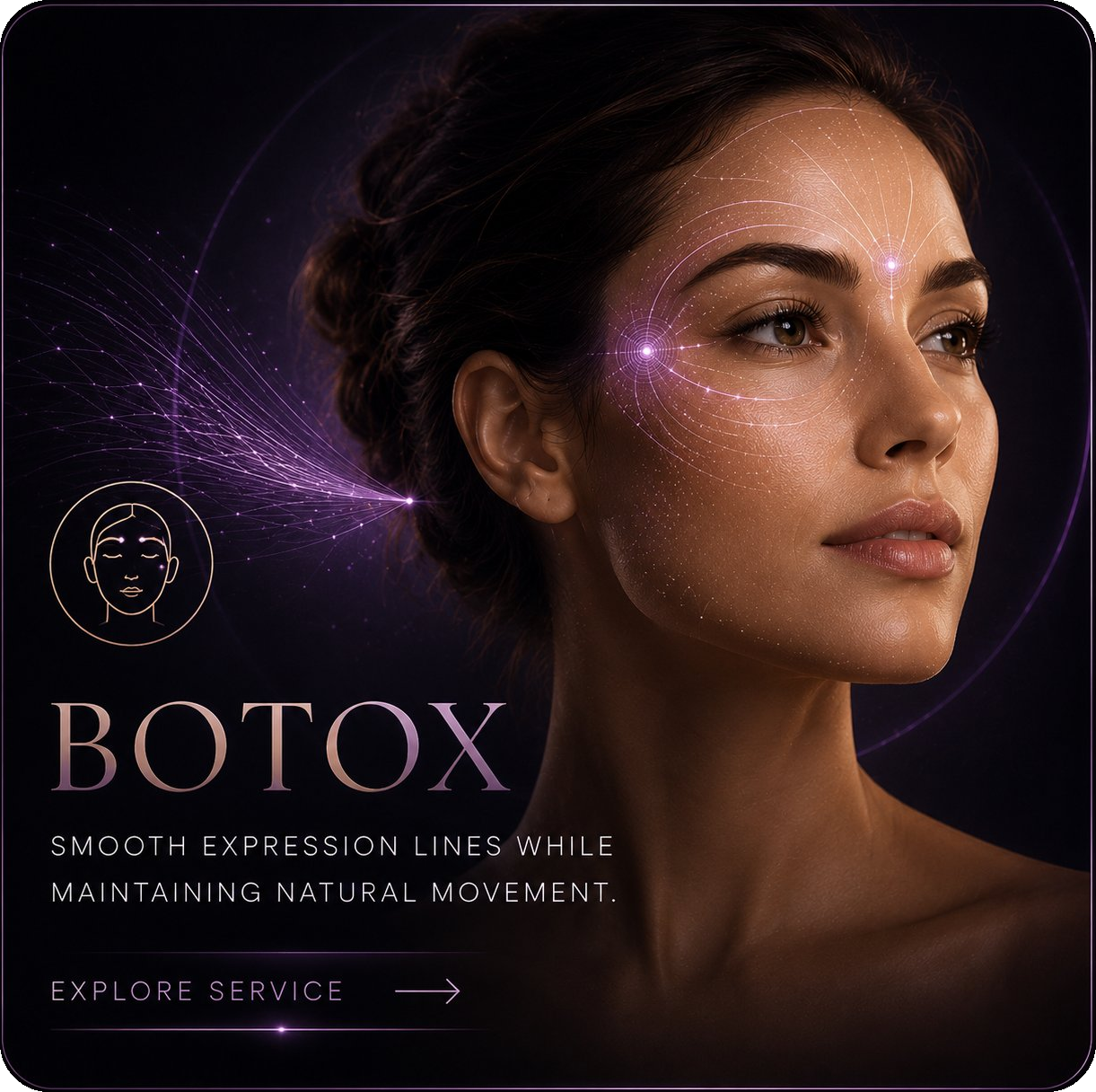 Botox service card showing expression line smoothing while preserving natural movement