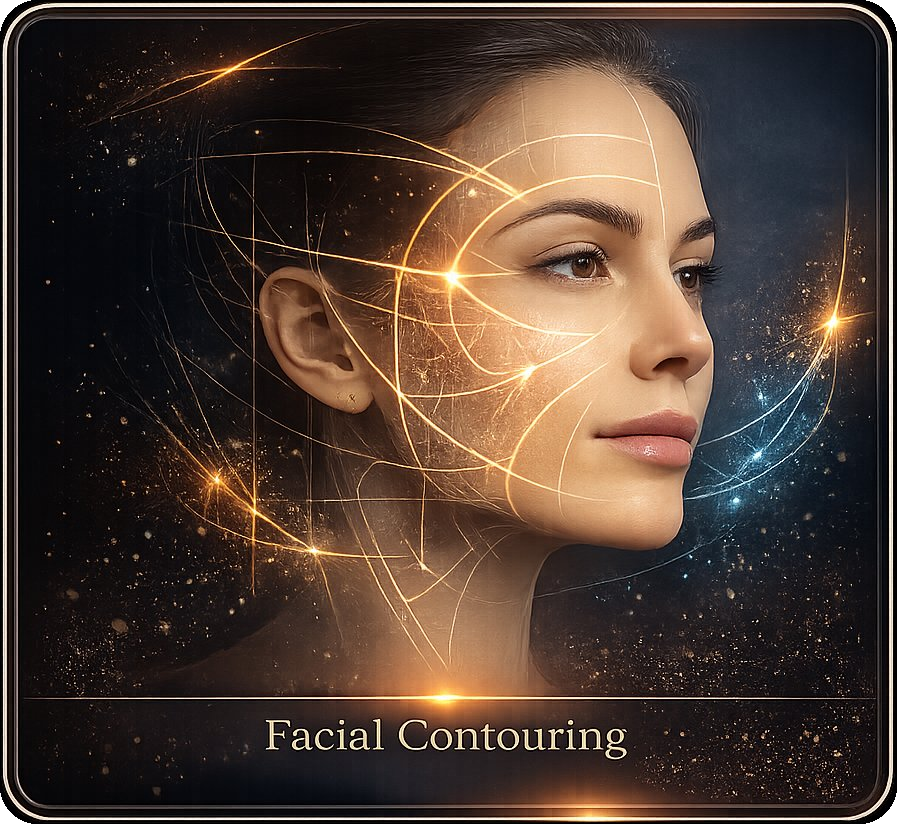 Facial contouring concern card showing refined facial balance and contour architecture