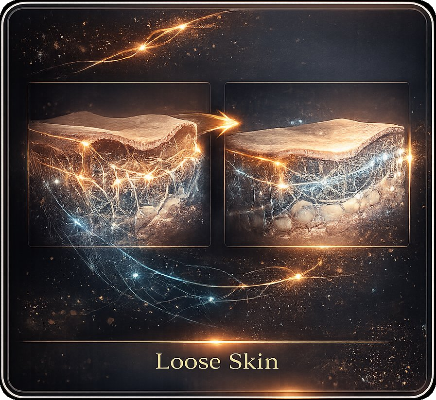Loose skin concern card showing tissue laxity and structural support
