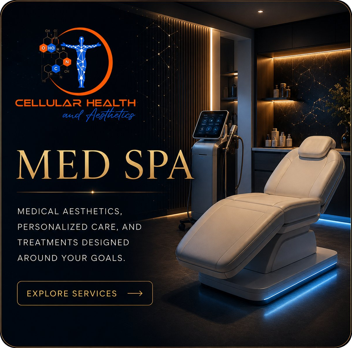 Med spa service card for medical aesthetics personalized care and treatments designed around patient goals