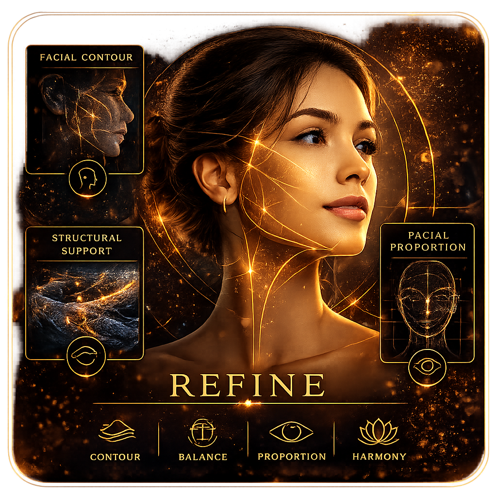 Refine concept showing facial contour structural support proportion and harmony