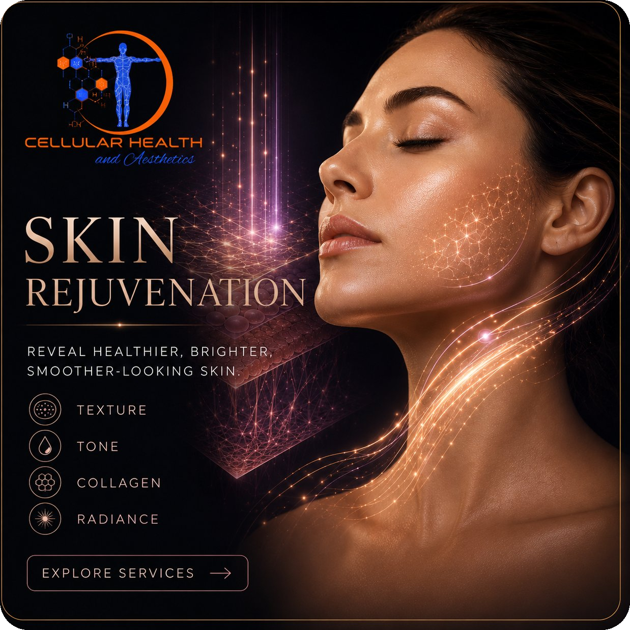 Skin rejuvenation service card for brighter smoother healthier-looking skin