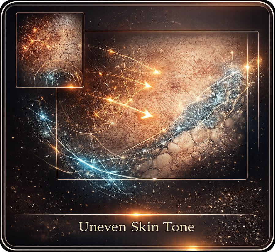 Uneven skin tone concern card showing pigmentation and skin quality visualization