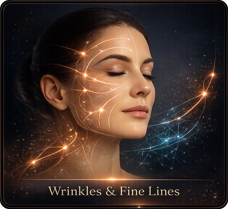 Wrinkles and fine lines concern card showing facial lines and refined skin visualization