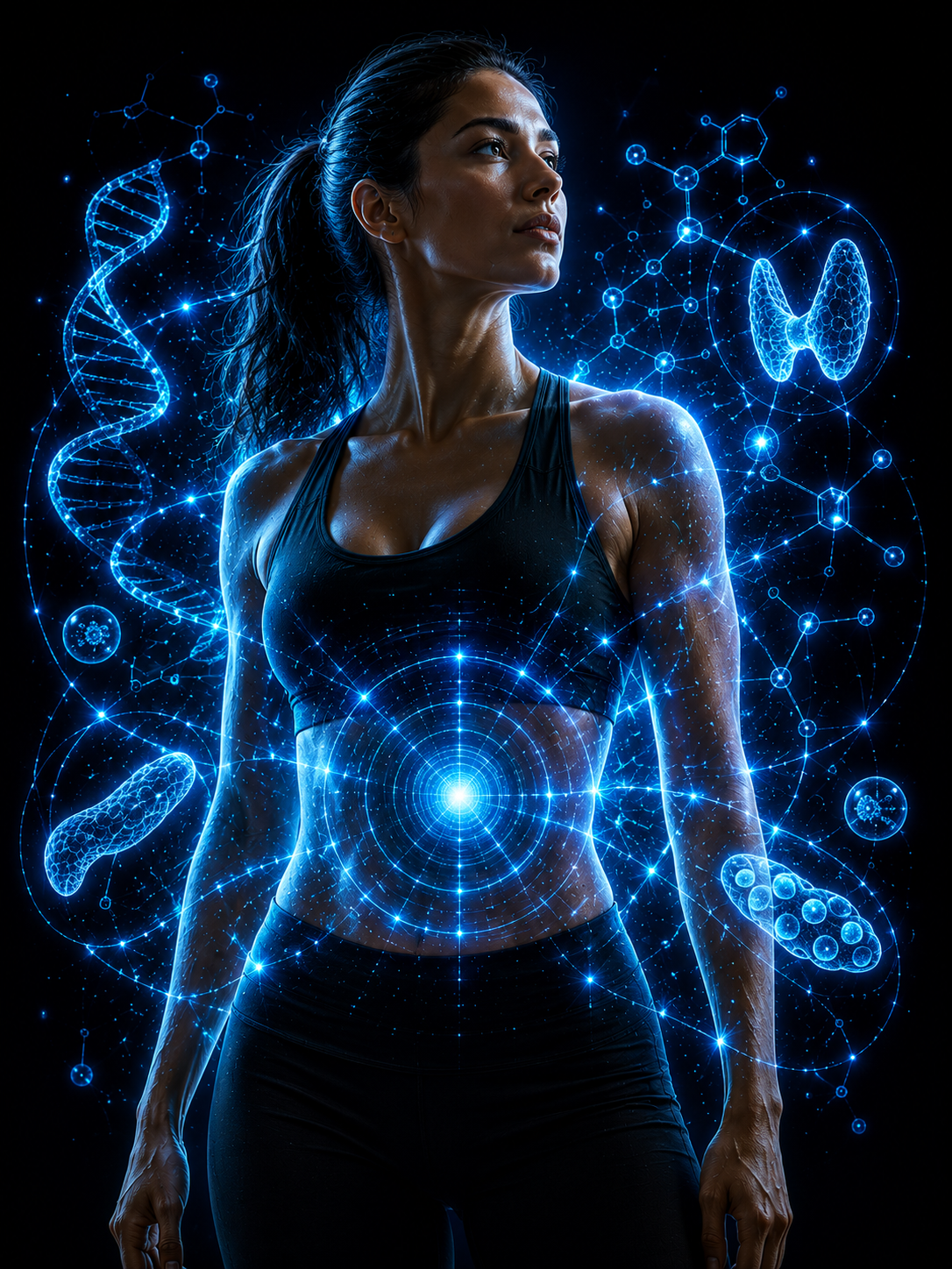Hormone therapy service card showing hormone and DNA wellness visualization