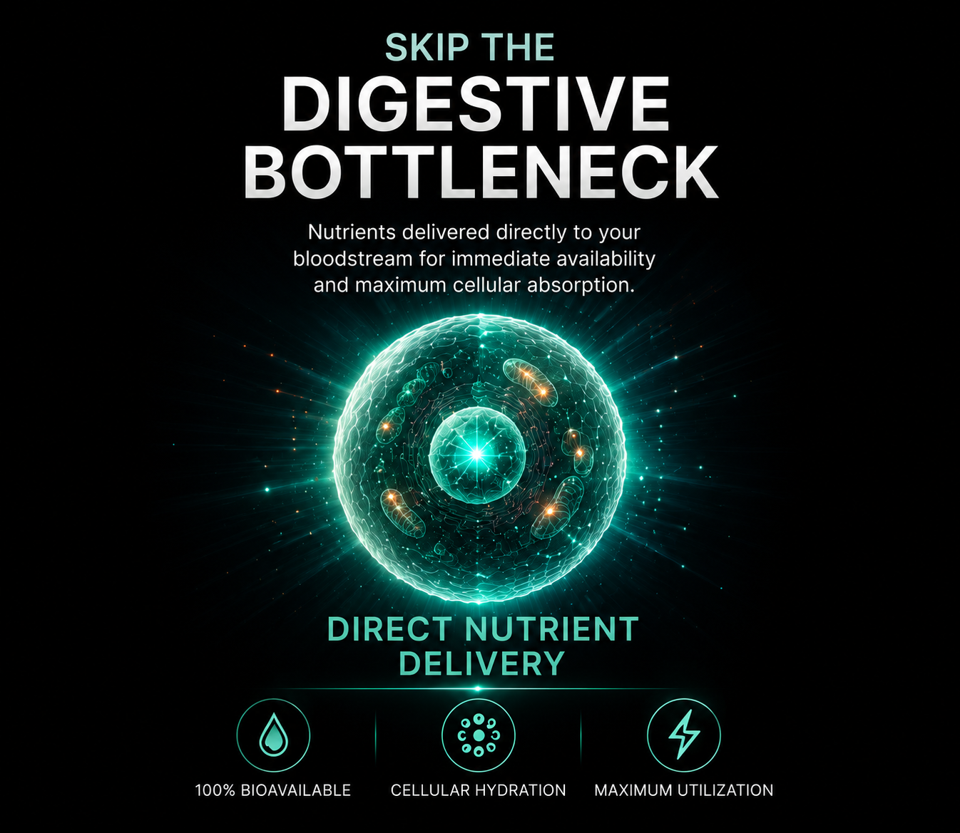 Direct nutrient delivery core graphic for IV therapy digestive bottleneck section