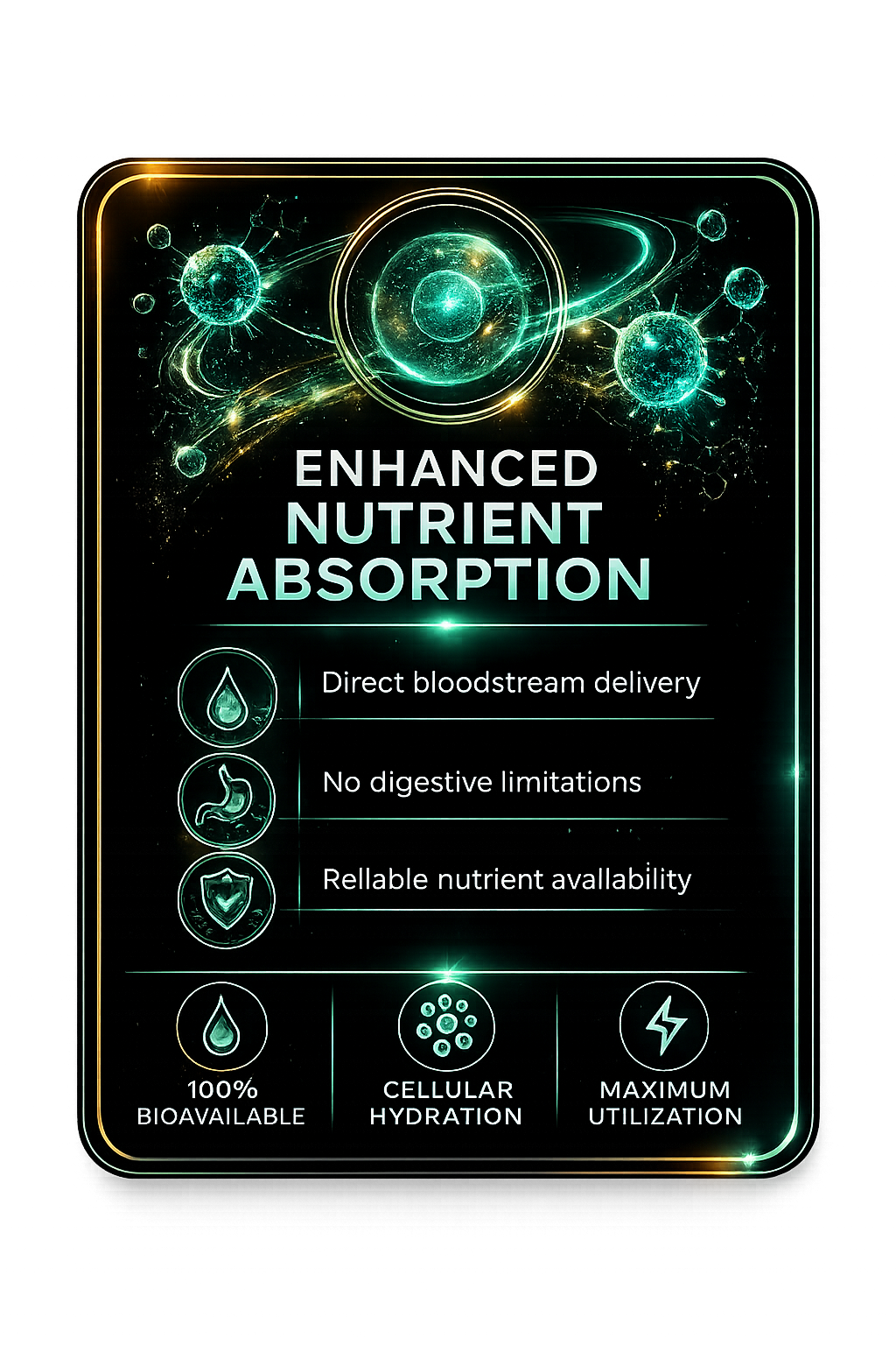 Enhanced nutrient absorption IV therapy benefit card with direct bloodstream delivery