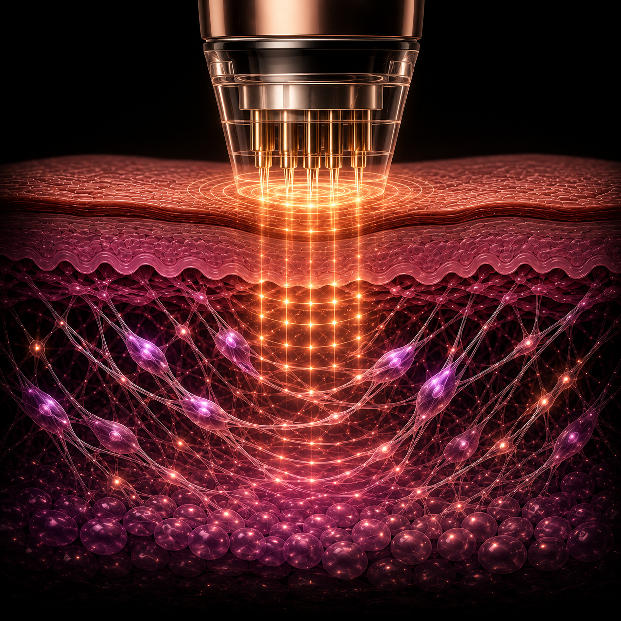 RF microneedling collagen architecture with skin layers and cellular regeneration pathways