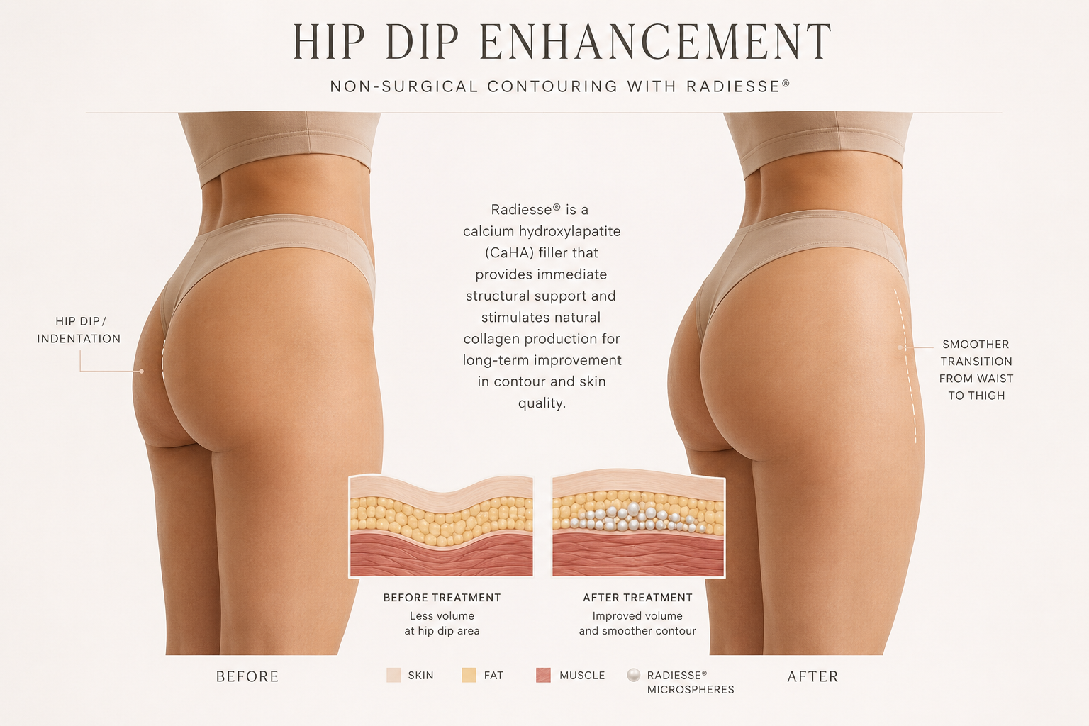 Hip dip enhancement illustration showing smoother transition from waist to thigh