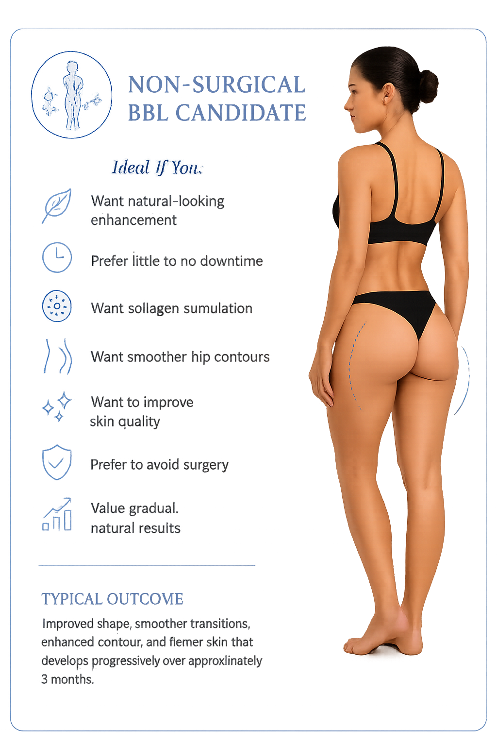 Ideal candidate graphic for non-surgical BBL and collagen enhancement