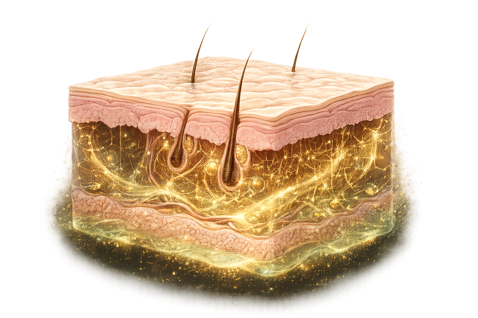 Skin cross-section with collagen network and regenerative signals
