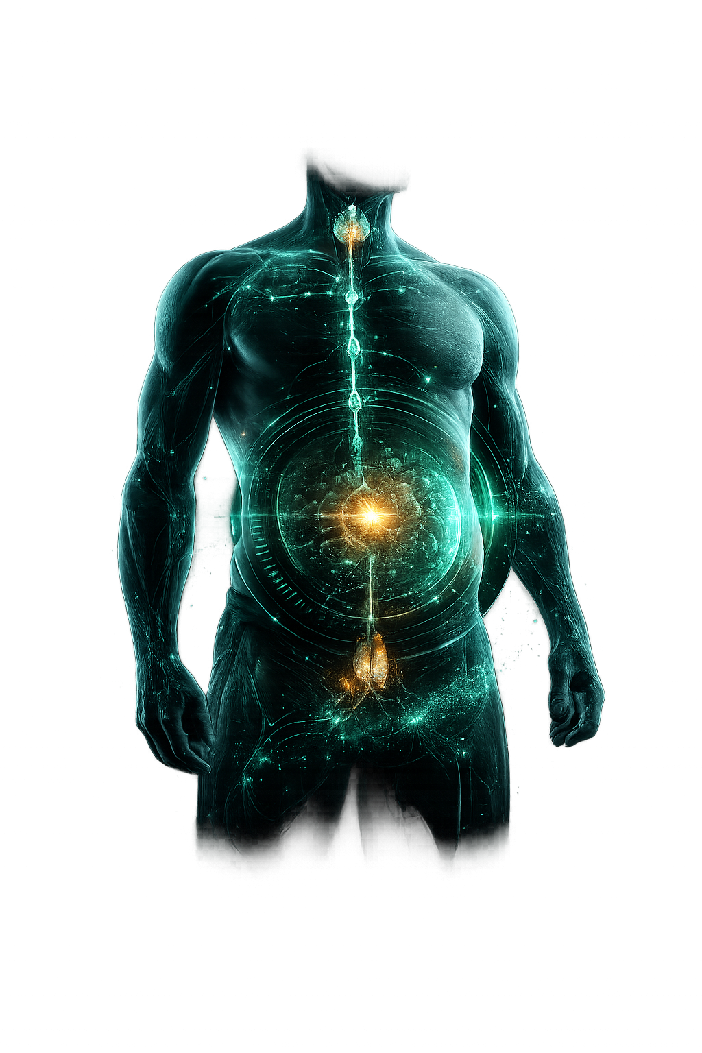 Male metabolism system visual with energy and hormonal signaling overlays